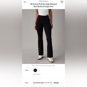 American Eagle Stretch Pull-On High-Waisted Kick Bootcut Cargo Pants Black M